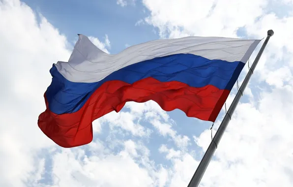 Russia flag waving cloudy sky background