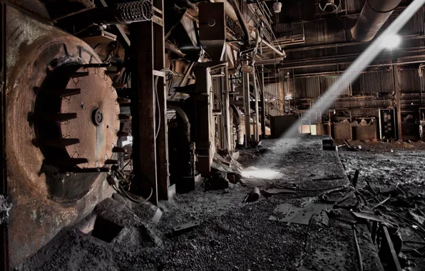 Background, scrap, abandoned, boiler, factory, a beam of light, boiler