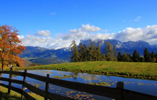 The sky, landscape, mountains, the fence