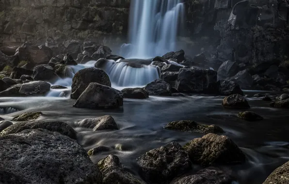 Squirt, rock, stones, waterfall, stream, Iceland