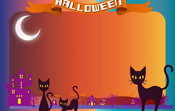 Cats, Halloween, render, postcard, 31 Oct