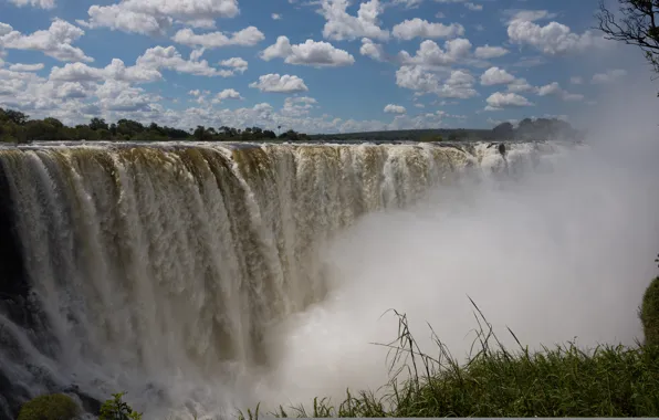 The sky, clouds, landscape, nature, waterfall, couples