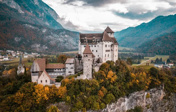Autumn, forest, mountains, castle, Liechtenstein, Liechtenstein, Gutenberg Castle, Gutenberg