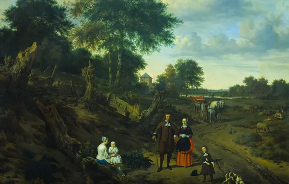 Oil, picture, canvas, Adriaen van de Velde, Portrait of Couple with Two Children and a …