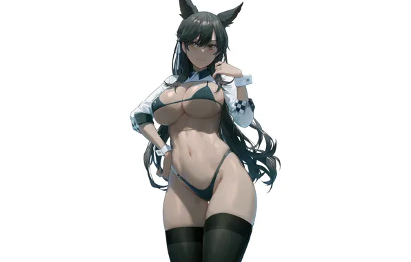 Girl, sexy, cleavage, thighhighs, long hair, boobs, animal ears, anime