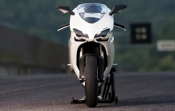 White, motorcycle, white, front view, bike, ducati, Ducati, supersport