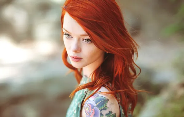 Girl, face, background, hair, tattoo, red, beauty, Julie Kennedy