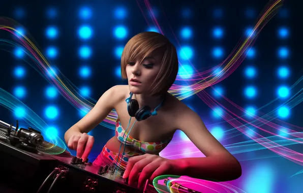 Girl, pose, music, club, headphones, figure, rhythm, baths