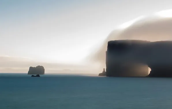 Picture sea, fog, rocks