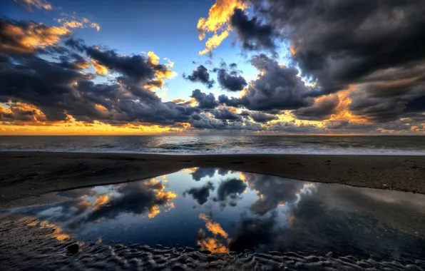 Sea, the sky, clouds, sunset, reflection, the evening, Italy, porto clementino