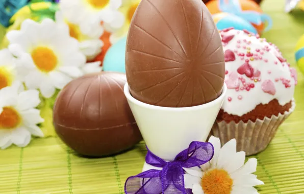 Photo, Chocolate, Chamomile, Easter, Eggs, Holiday, Food, Bow