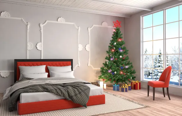 Chair, New Year, Bed, Tree, Interior, Holidays