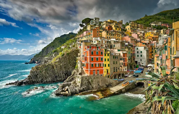 Picture sea, coast, building, Italy, Italy, The Ligurian sea, Riomaggiore, Riomaggiore