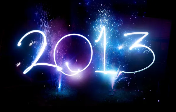 Picture the sky, night, New Year, figures, fireworks, year, holidays, date