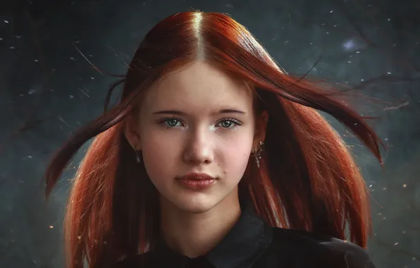 Look, girl, face, background, portrait, red, redhead, long hair