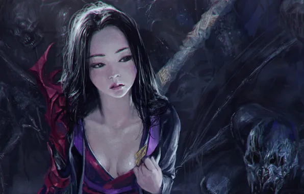 Picture girl, fantasy, monster, art, undead