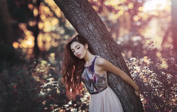 Picture girl, trees, background, beauty