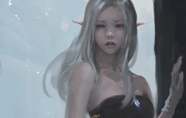 Girl, the wind, pendant, Elf, blue eyes