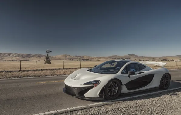 Picture white, road, field, mclaren