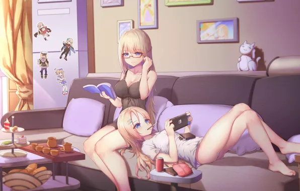 Girls, room, sofa, lexington, zhanjian shaonu, saratoga, ray (pixiv9514208)