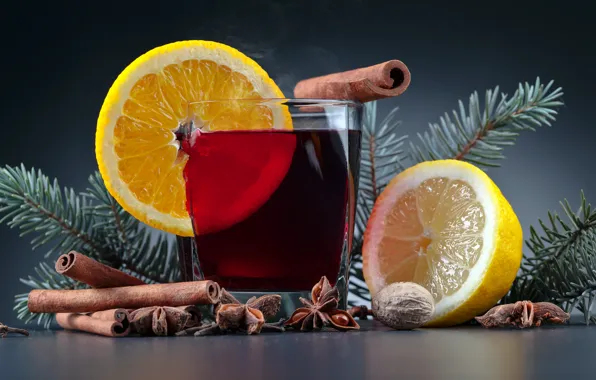 Glass, background, holiday, lemon, new year, Christmas, drink, nuts
