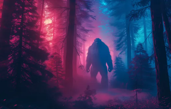 Being, Trees, Forest, Digital art, Bigfoot, Yeti, Bigfoot, AI art