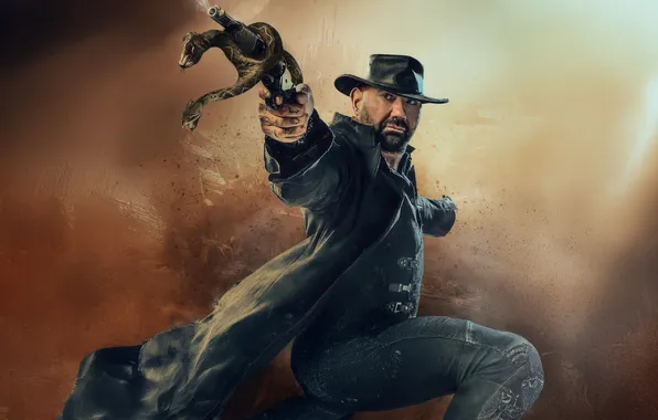 Look, weapons, hat, figure, tattoo, cloak, Dave Bautista, Dave Batista