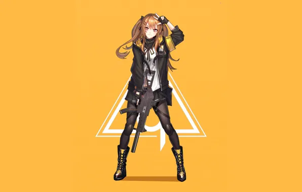 Girl, anime, art, yellow background, Girls Frontline, Girls front