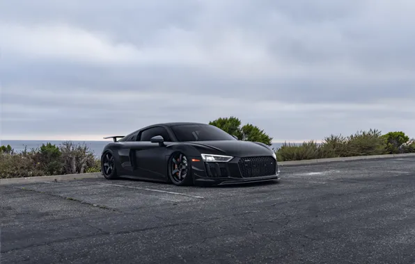 Audi, Light, Audi R8, Front, Black, Side, Road, Sea