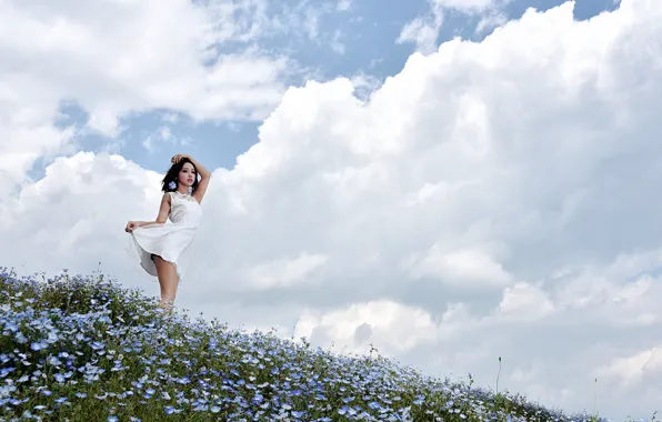 Picture field, summer, the sky, dress, Asian