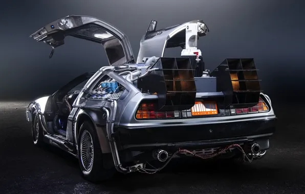 Background, door, Back to the future, The DeLorean, rear view, DeLorean, DMC-12, exhaust