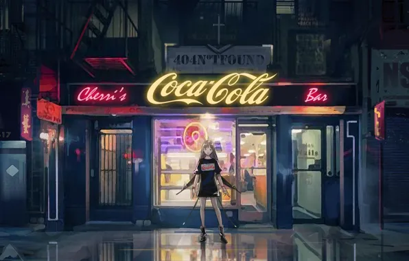Girl, street, the evening, signs