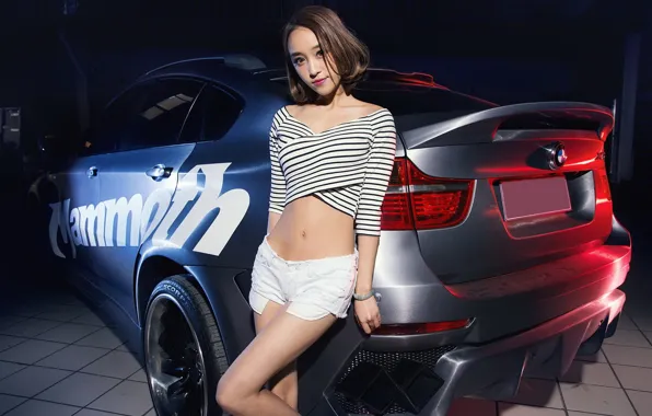 Picture auto, look, Girls, BMW, Asian, beautiful girl, leaning on the car