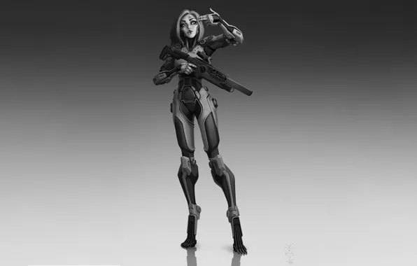 Picture Girl, Gun, Art, Robot, Cyborg, Characters, Sci-fi, Ivan Yakushev