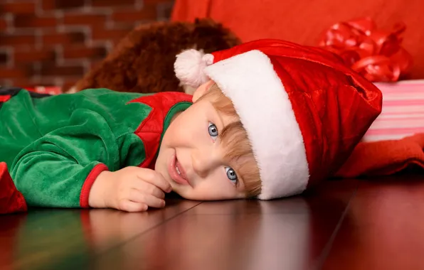 Joy, new year, child, boy, cap