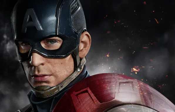 Picture fiction, sparks, helmet, shield, poster, superhero, comic, Captain America
