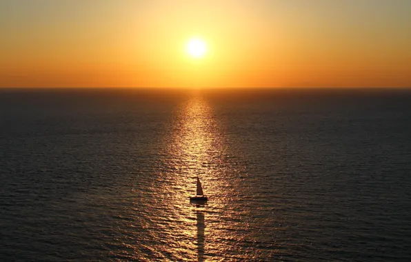 Sea, sun, ship, reflection, horizon, sail
