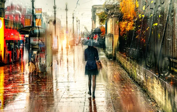 Picture girl, drops, rain, umbrella, Saint Petersburg