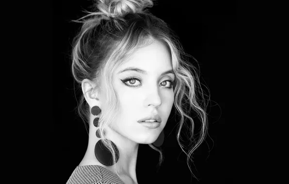Picture look, portrait, actress, background black, Sydney Sweeney, Sydney Sweeney