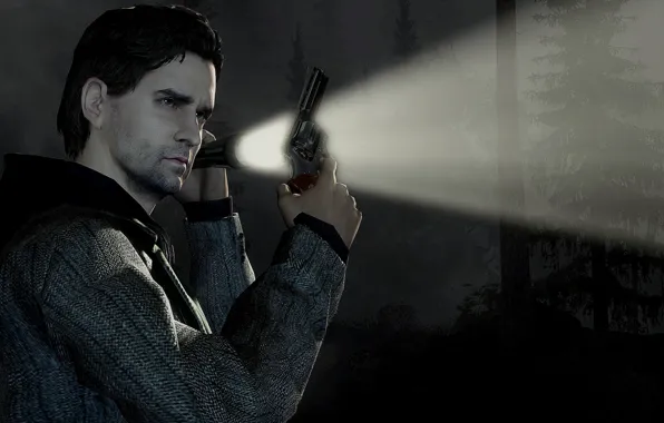 Look, night, flashlight, Alan Wake, a person
