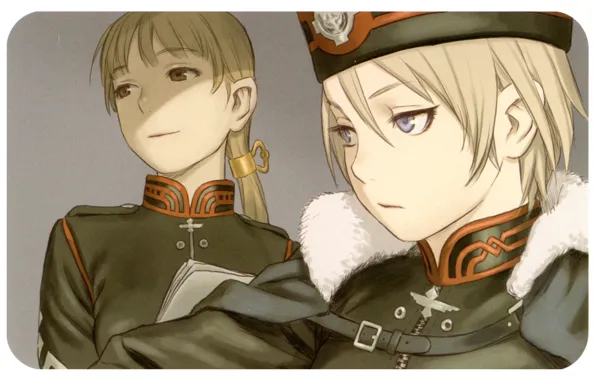 Fur, emblem, blue eyes, military uniform, Tatiana Wisla, Last Exile, Exile, Alister Agrew