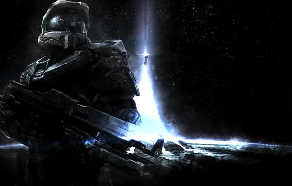 Picture space, stars, weapons, planet, soldiers, costume, Halo 4