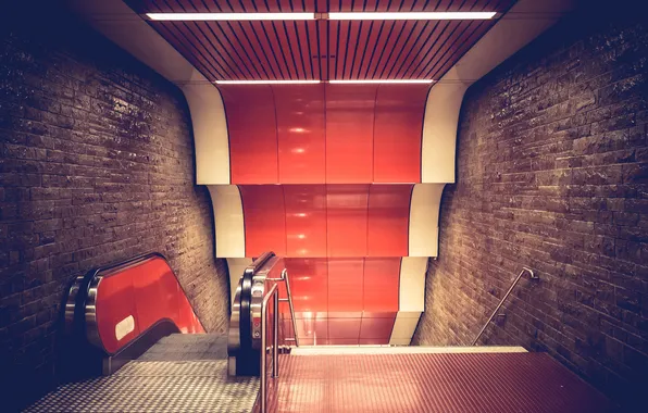 Picture red, metro, escalator