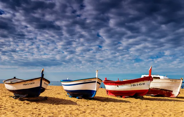 Sand, sea, beach, clouds, shore, boats