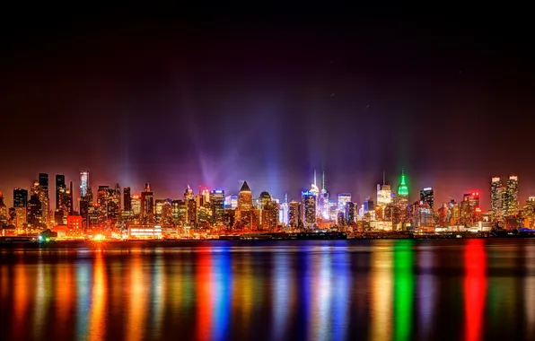 Picture night, the city, lights, New York City
