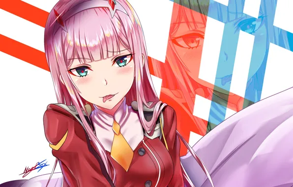 Girl, tongue, pillow, 002, Darling In The Frankxx, Cute in France, Zero Two
