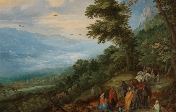 Landscape, picture, Jan Brueghel the elder, Gypsy camp in the Woods