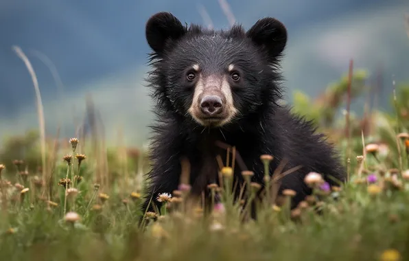 Field, the sky, look, black, bear, meadow, bear, bear
