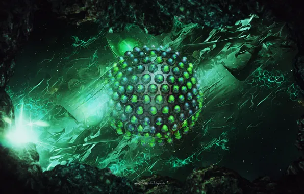 Abstraction, green, balls, links