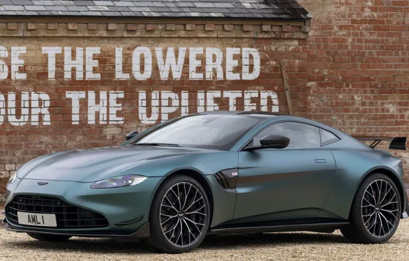 The inscription, Aston Martin, coupe, speed, Vantage, power, slogan, exterior